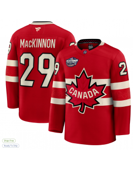 Men's Canada Nathan MacKinnon Fanatics Red 2025 4 Nations Face-Off Premium Jersey