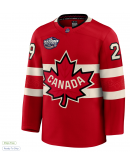 Men's Canada Nathan MacKinnon Fanatics Red 2025 4 Nations Face-Off Premium Jersey