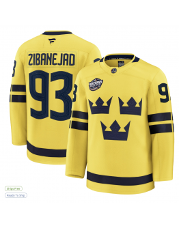 Men's Sweden Mika Zibanejad Fanatics Yellow 2025 4 Nations Face-Off Premium Jersey