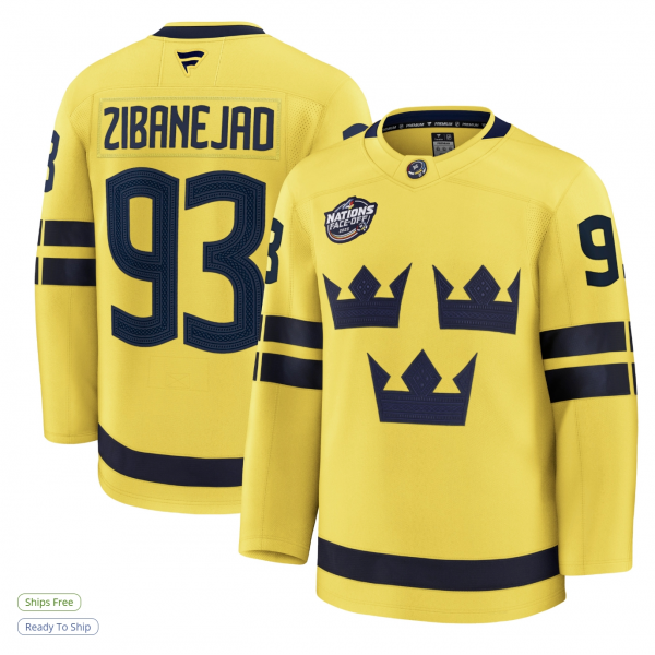 Men's Sweden Mika Zibanejad Fanatics Yellow 2025 4 Nations Face-Off Premium Jersey