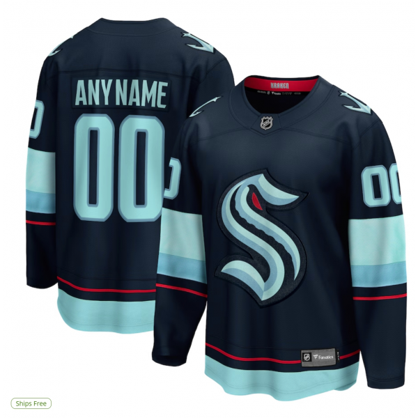 Men's Seattle Kraken Fanatics Navy Home Breakaway Custom Jersey